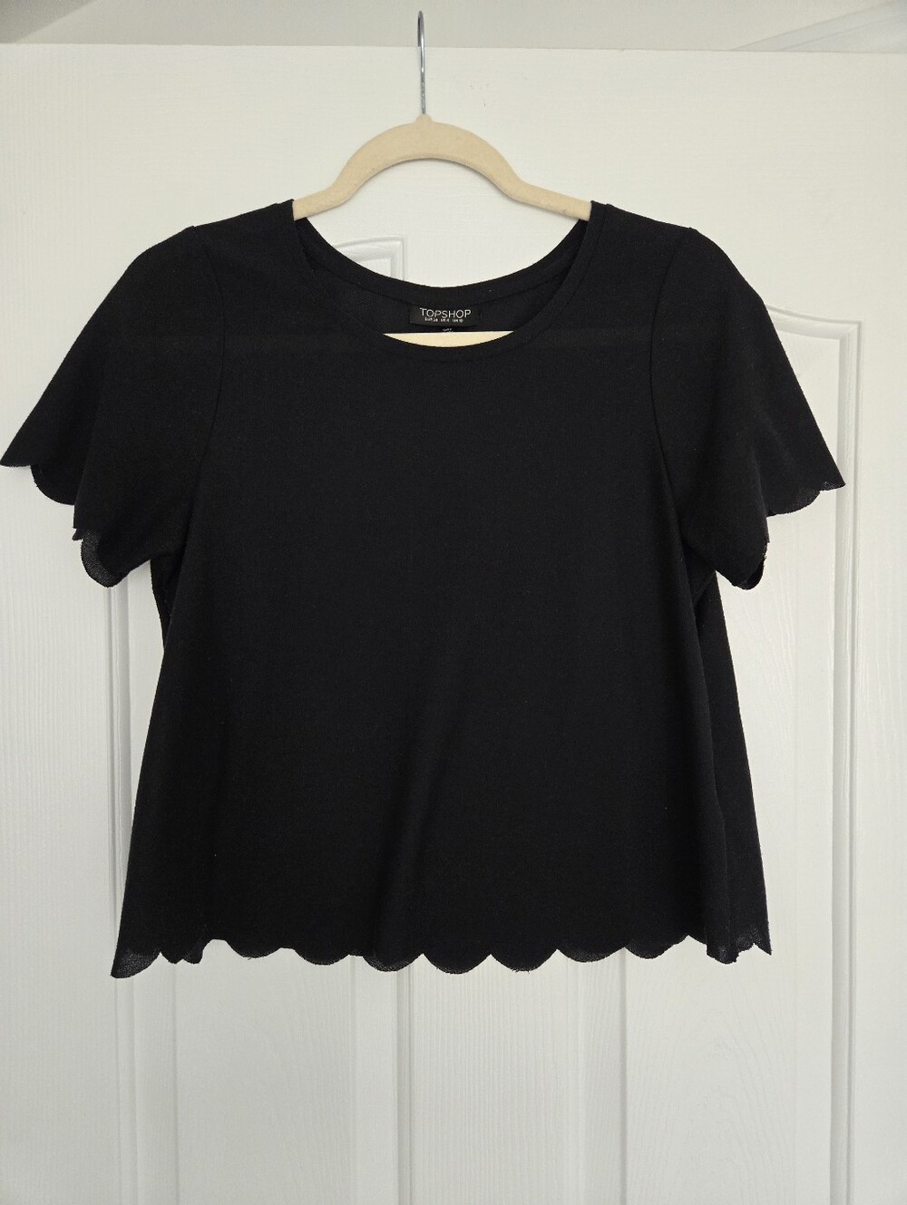 Topshop Black Scalloped Short Sleeve Tee